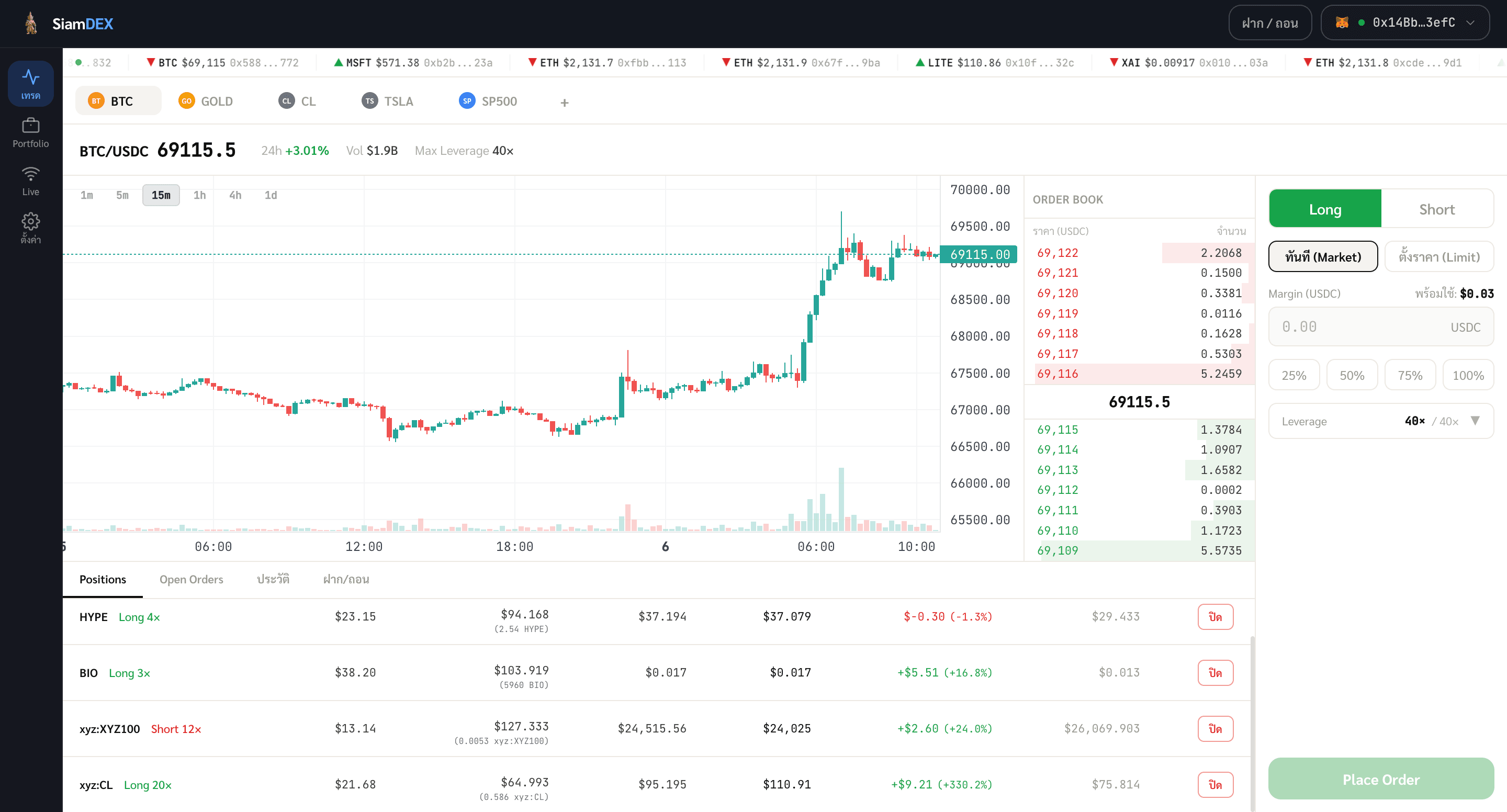 SiamDEX Trading Interface